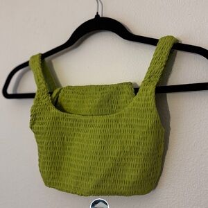 NAKED WARDROBE BIKINI SET LIME Green Smocked Women's Top